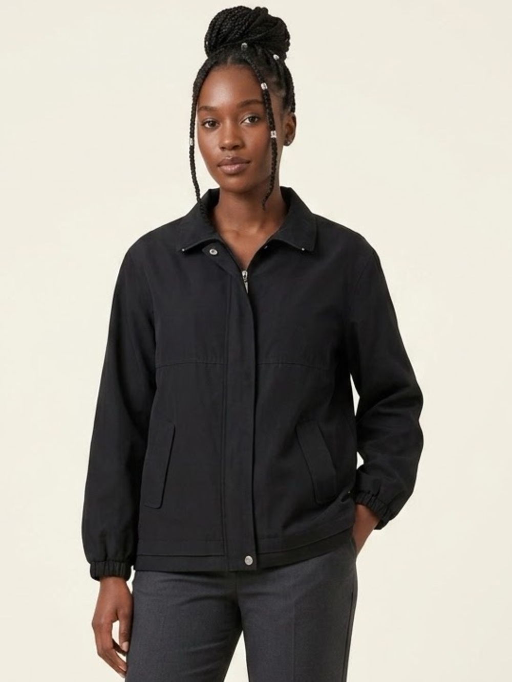 Gallery Black Full Zip Snap Front Lightweight Jacket Coat Medium M